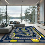 Dynamic Yellow Race Track Circuit Rug