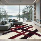 Bold Crimson Black Abstract Brushstroke Rug