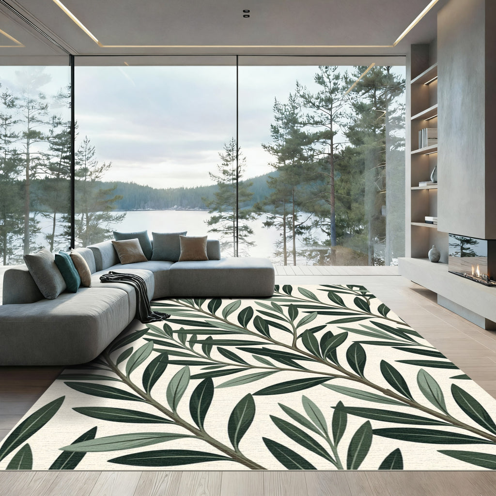 Deep Green Olive Branch Foliage Rug