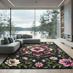 Vintage Dusty Rose Floral Star Medallion Rug