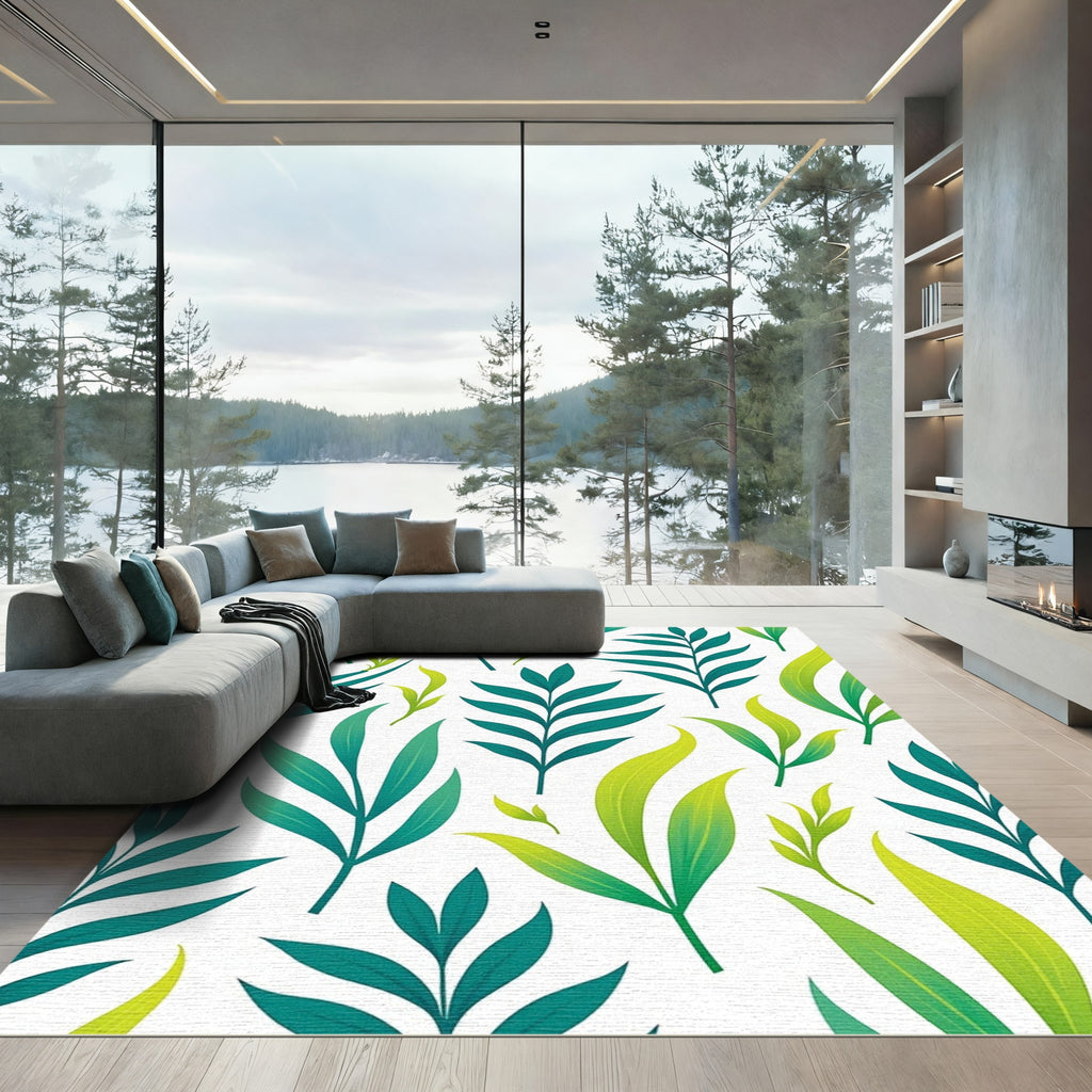 Teal Leafy Branch Gradient Rug