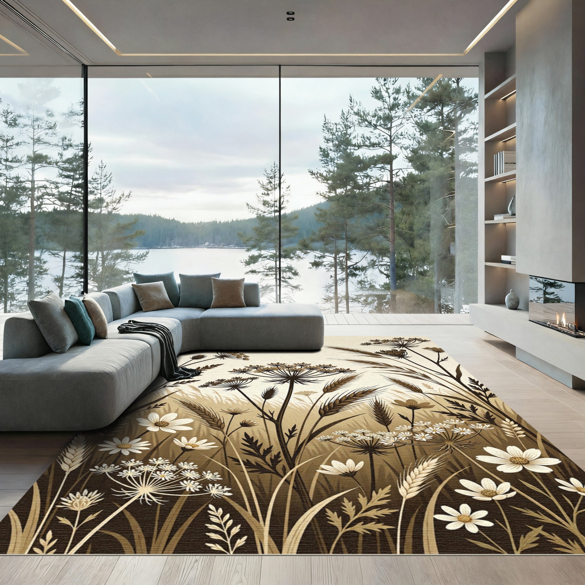 Earthy Meadow Wildflower Arrangement Rug