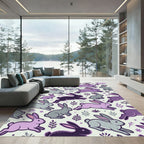 Playful Lavender and Gray Leaping Bunnies Rug