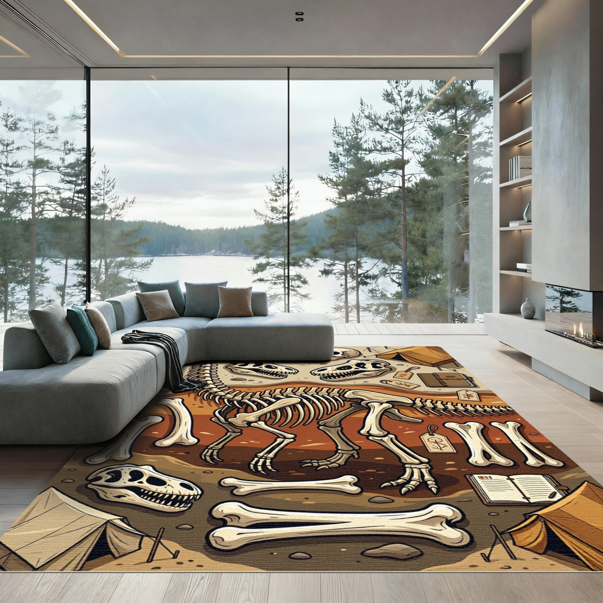 Paleontological Fossil Expedition Earth Tones Rug
