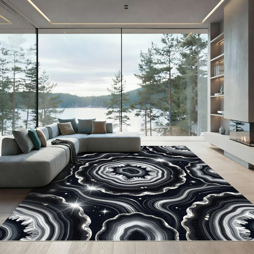 Black Agate Crystal Slice Sparkle Rug