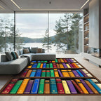 Colorful Bookshelf Library Wall Art Rug