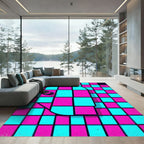Neon Magenta and Cyan Retro Grid Rug