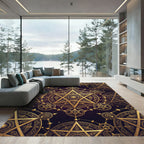 Golden Celestial Pentagram Sacred Geometry Rug