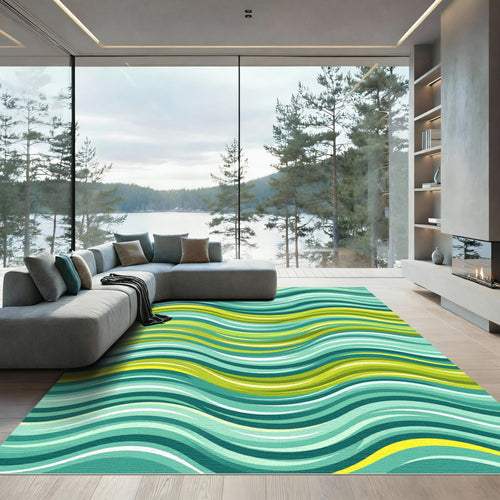 Aqua Green Wave Stripe Rug