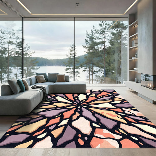 Abstract Shattered Shapes Terracotta Coral Cream Rug