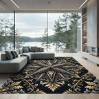 Ornate Gold Metallic Star Baroque Medallion Rug