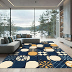Navy Blue and Gold Geometric Tile Rug