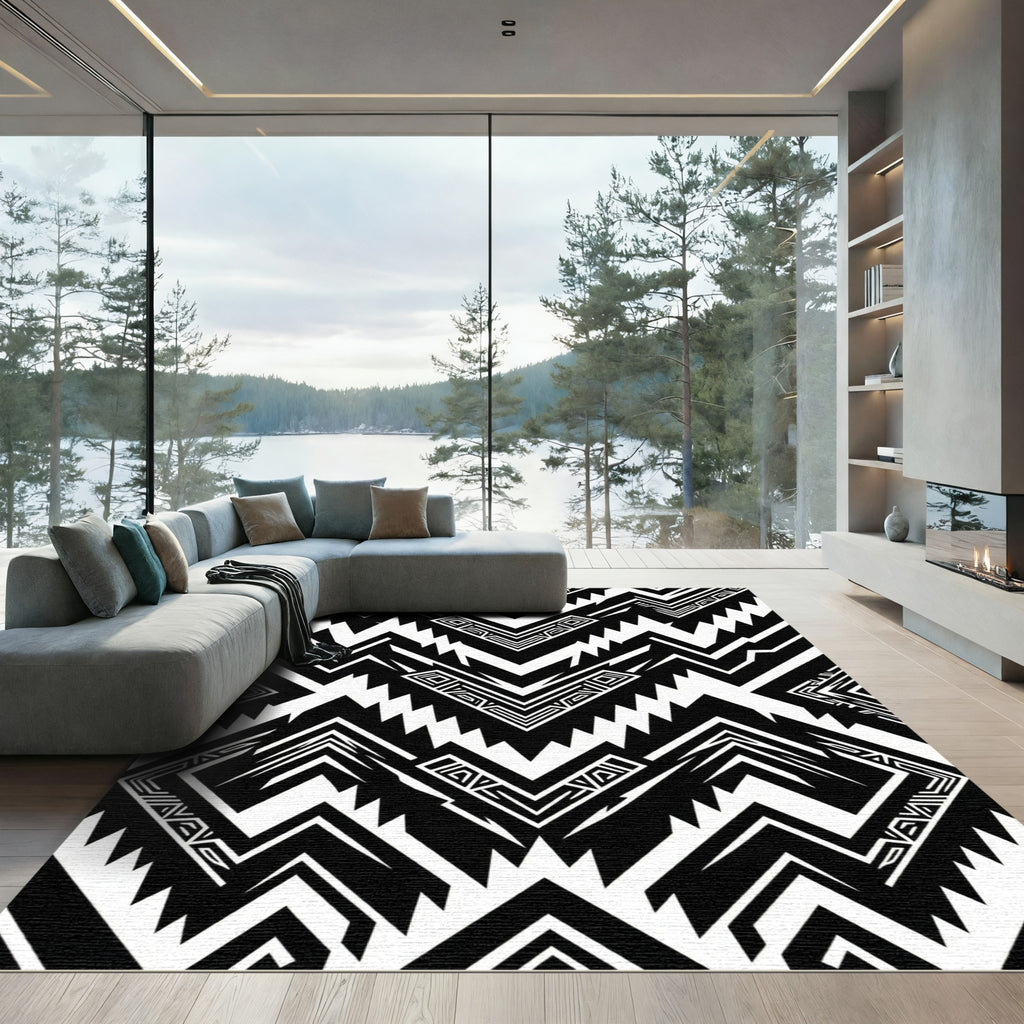 Bold Monochrome Geometric Chevron Abstract Rug