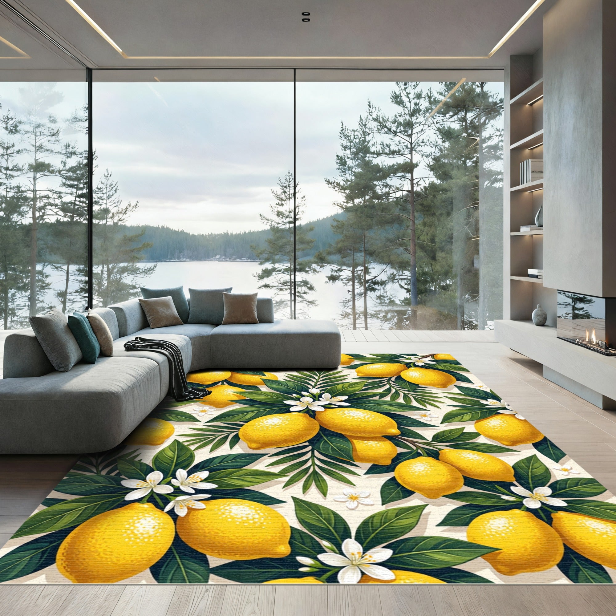 Lush Yellow Lemon and Blossom Foliage Rug