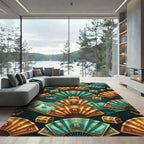 Opulent Teal and Gold Fan Treasure Rug