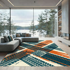 Teal and Burnt Orange Tire Tread Rug