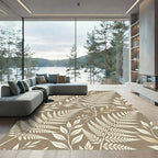 Neutral Taupe Botanical Fern Leaf Rug