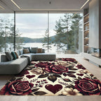 Romantic Crimson Rose and Heart Bouquet Rug