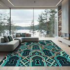 Teal Archway Keyhole Geometric Floor Art Rug