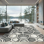 Modern Gray Geometric Hexagonal Tile Rug