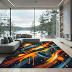 Vibrant Orange and Blue Abstract Splash Rug