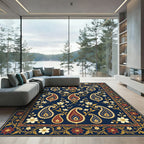Indigo Paisley Floral Border Rug