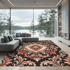 Elegant Terracotta Damask Floral Scroll Rug