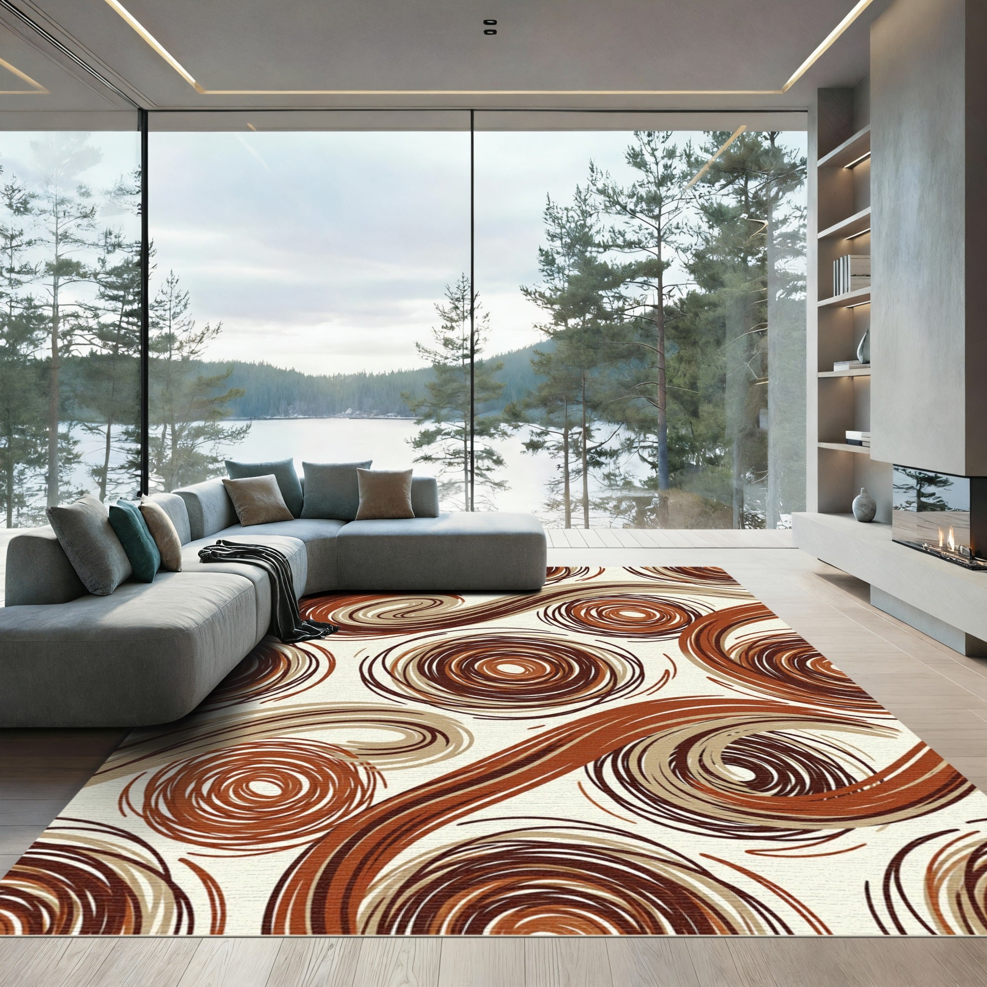 Earthy Swirls Abstract Rug