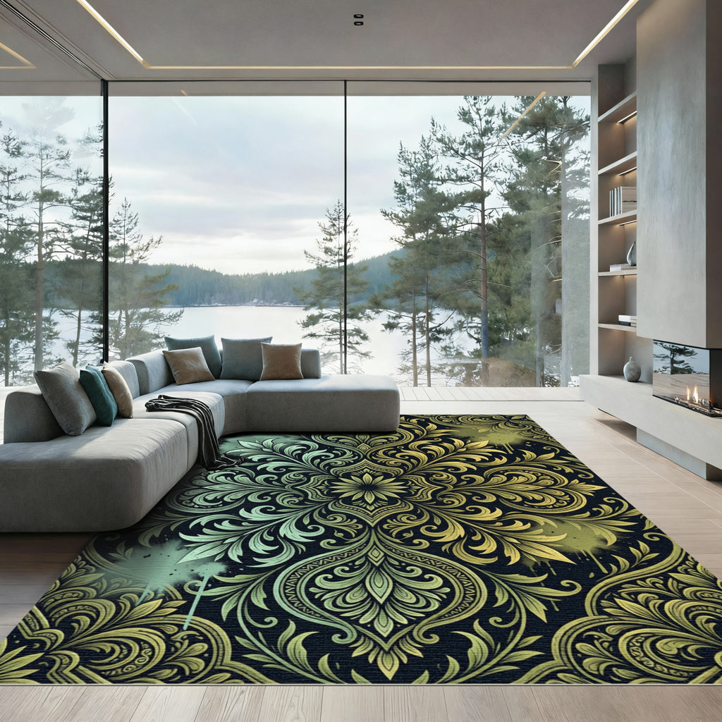 Vintage Sage and Gold Floral Medallion Rug