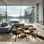 Brown Black Cream Paint Splatter Burst Rug