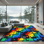 Vibrant Geometric Block Abstract Composition Rug