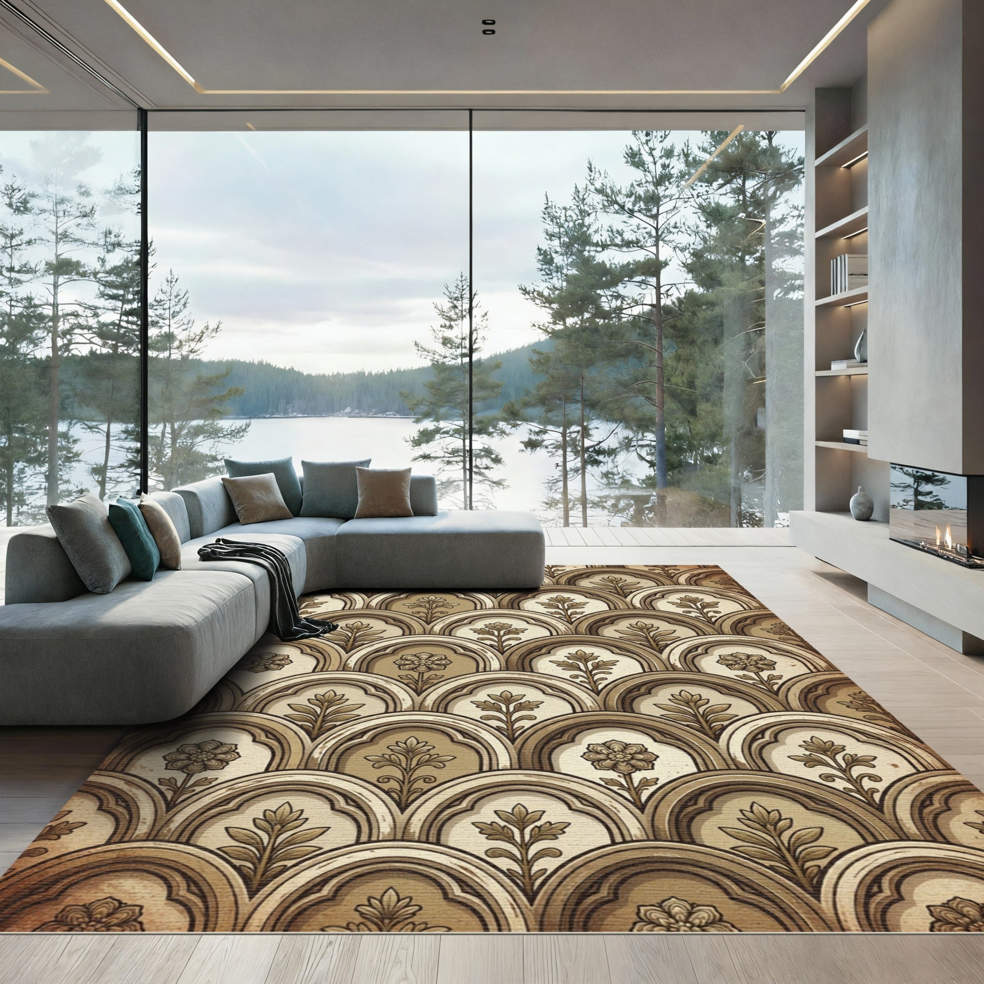 Vintage Arched Foliage Neutral Scroll Rug