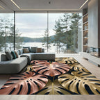 Rose Gold Metallic Monstera Tropical Leaves Rug