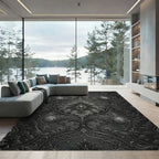 Dark Charcoal Raised Damask Filigree Rug