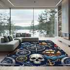 Vintage Nautical Skull And Compass Mariner Rug
