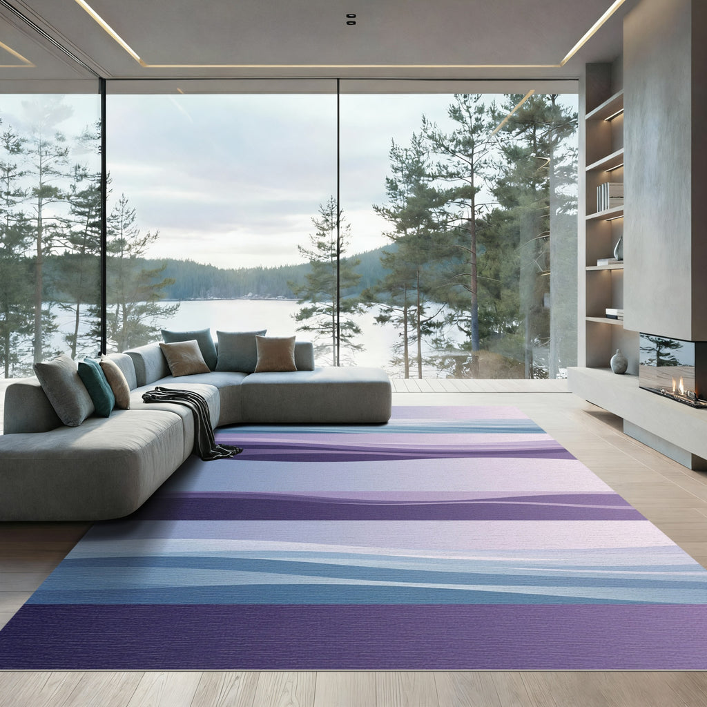 Serene Indigo and Lavender Layered Ocean Wave Rug