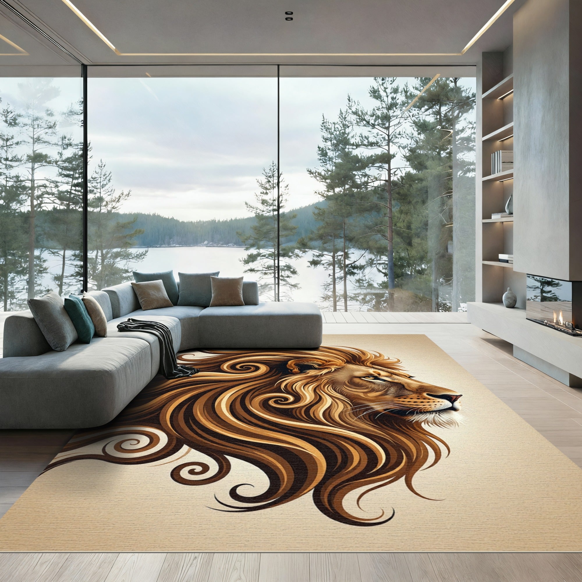 Majestic Golden Lion Mane Swirls Rug