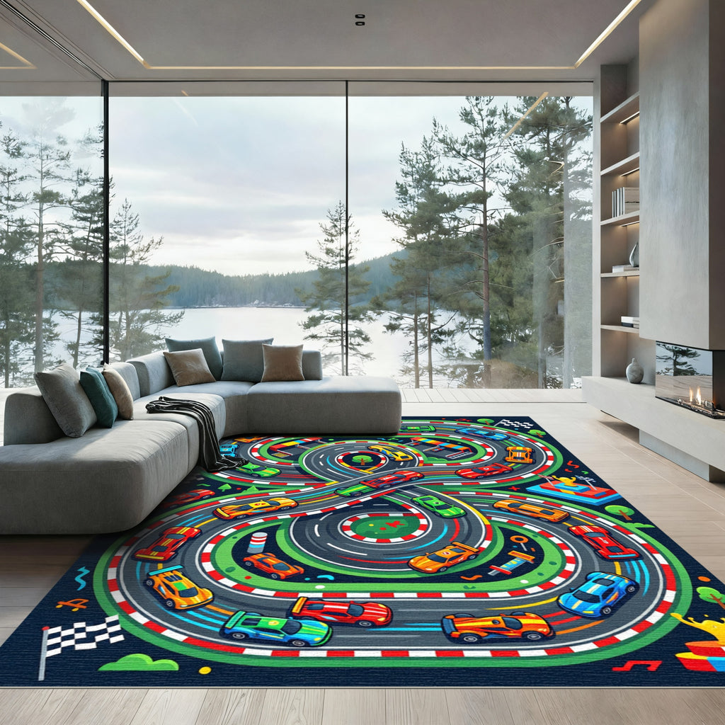 Vibrant Figure Eight Colorful Race Track Rug