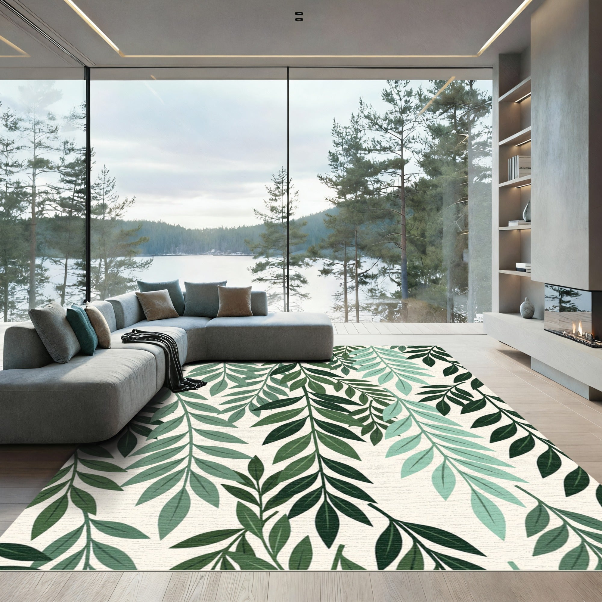 Green Leafy Branch Collection Rug