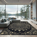 Ornate Black and Gold Floral Mandala Rug