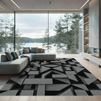 Modern Architectural Charcoal 3D Geometric Rug