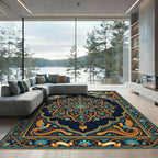 Ornate Golden Phoenix Floral Medallion Rug
