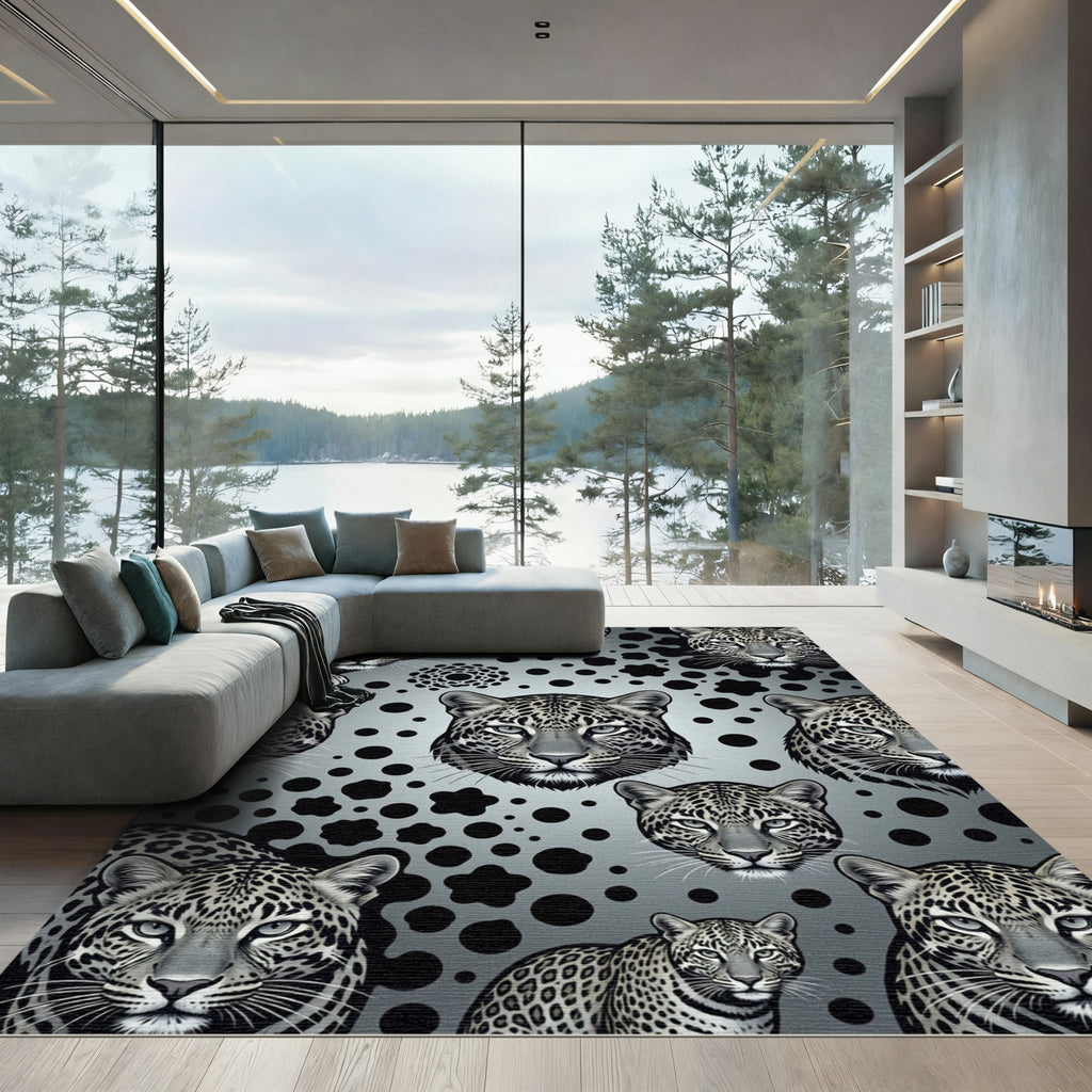 Gray Leopard Face Collage Rug