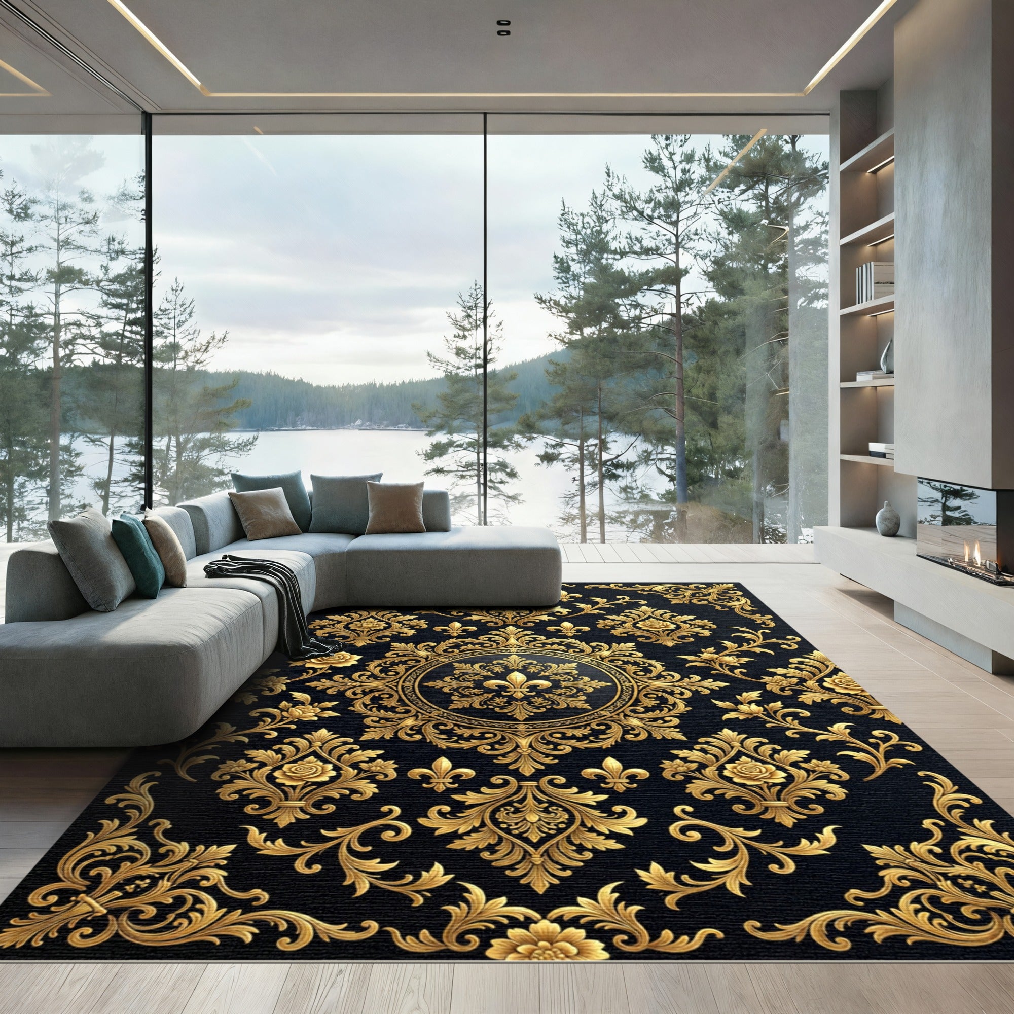 Royal Gold Fleur De Lis Medallion Rug