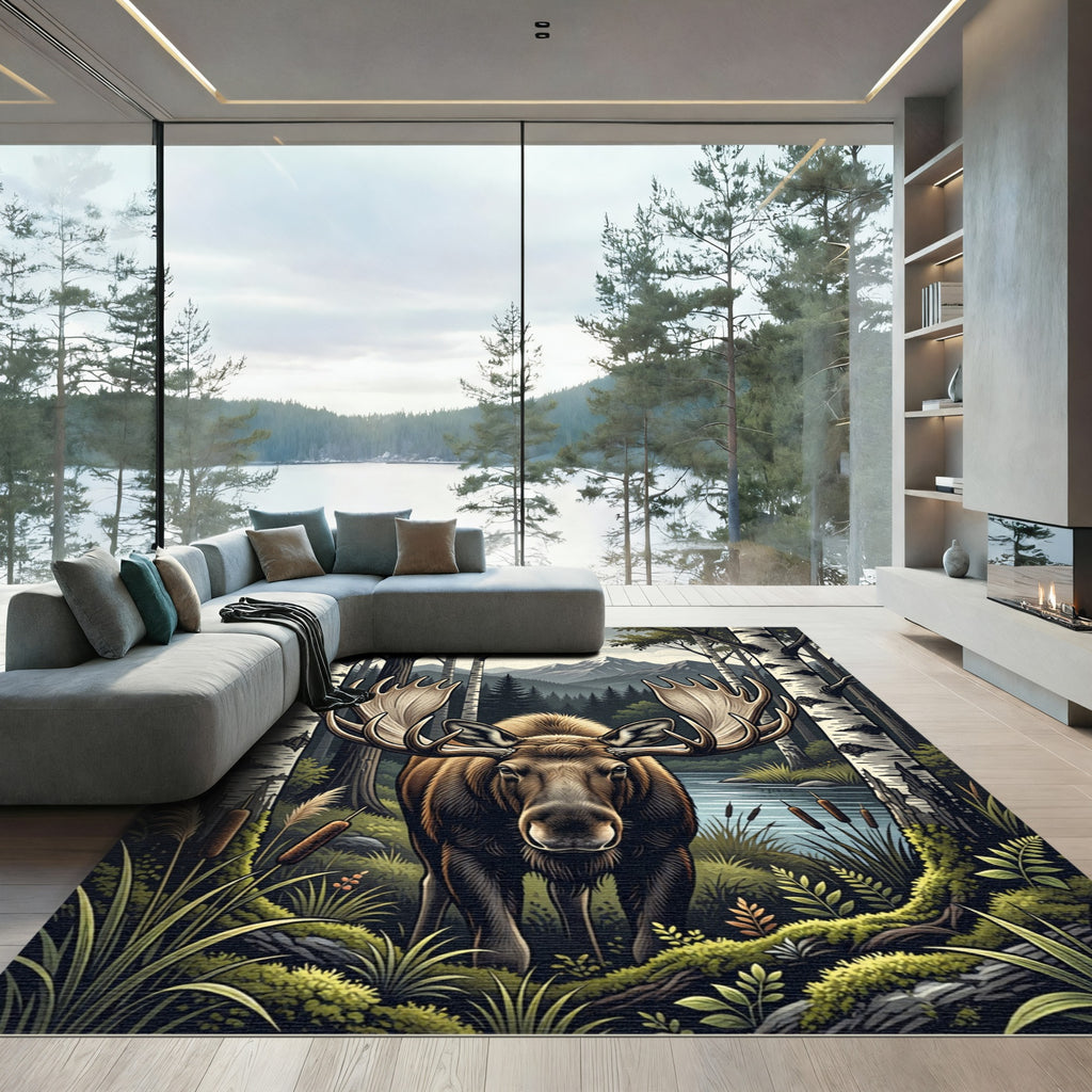 Majestic Moose Forest Landscape Rug