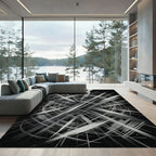 Modern Monochrome Abstract Radial Line Rug