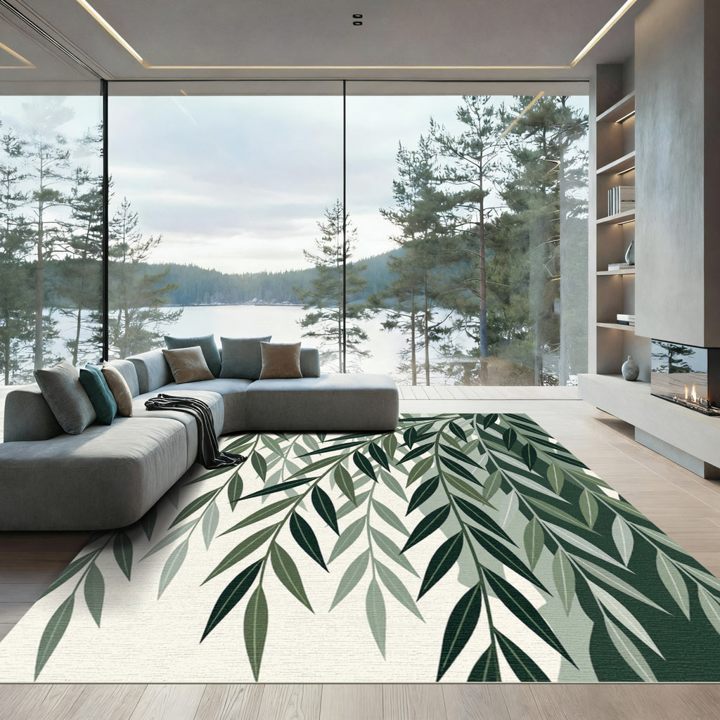 Lush Green Willow Branch Botanical Rug