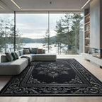 Ornate Silver Crest Floral Border Rug
