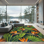 Vibrant Orange Bird of Paradise Foliage Rug