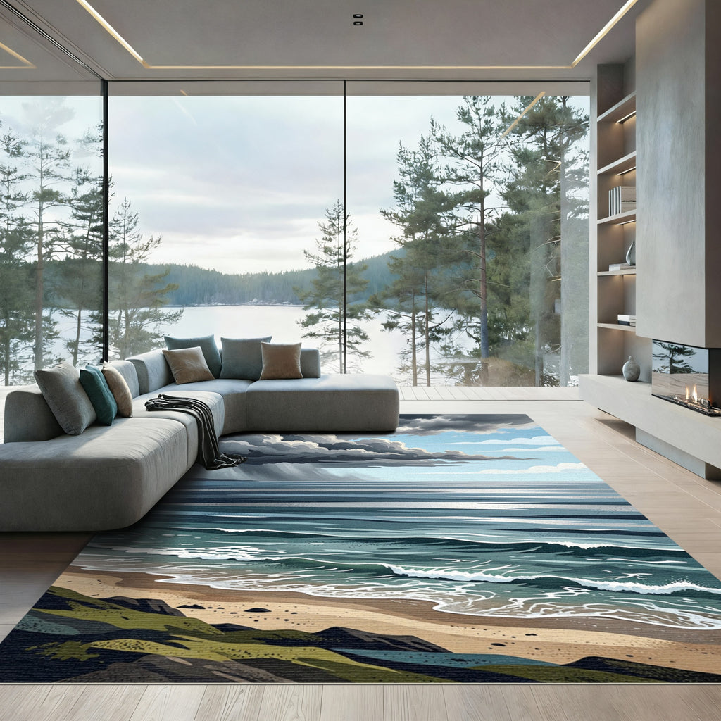 Dramatic Stormy Ocean Coastal Horizon Rug